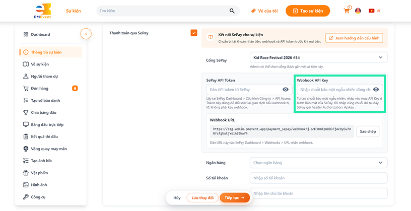 Dán Webhook Secret Key vào PM Event